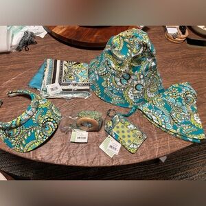 NWT Vera Bradley Peacock Retired 6 Piece Set Zip ID, Hats, Visor, Scarf and Belt